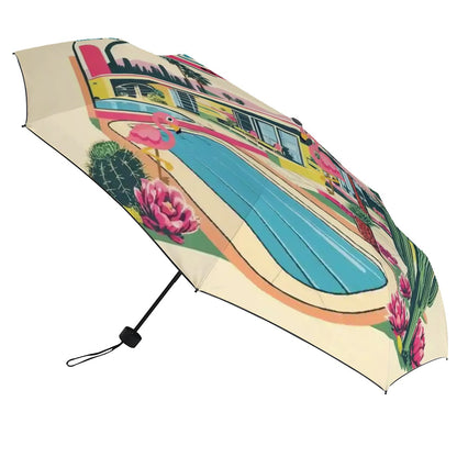 Kitschy Mod Flamingo Palm Springs California  Parasol UV Protection Umbrella - Mid Century Modern Gal