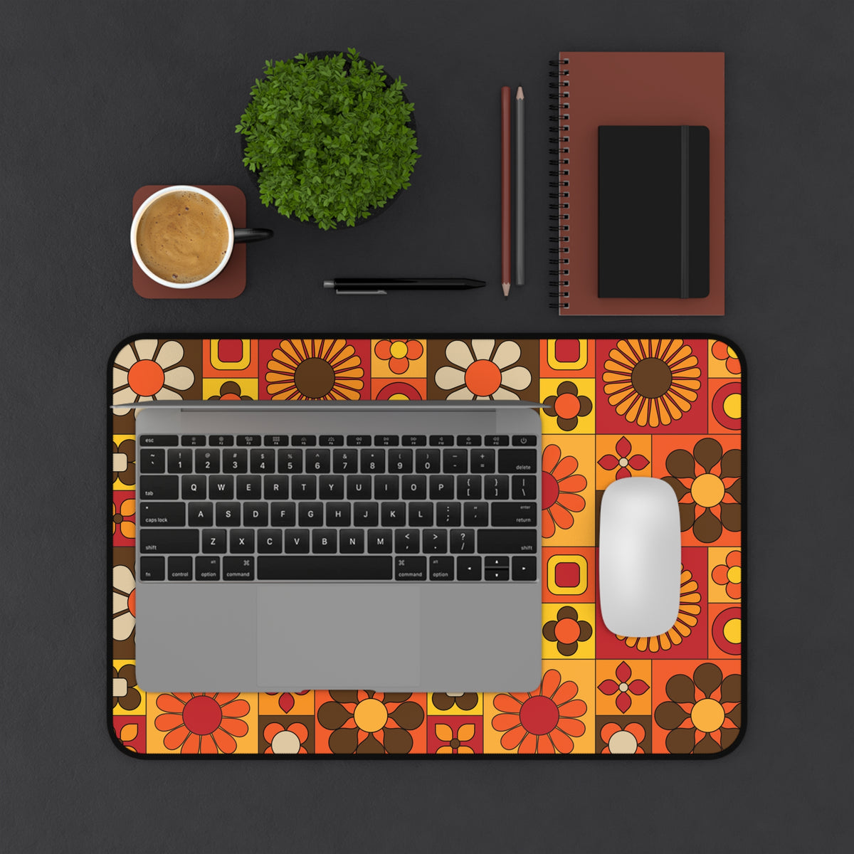 Retro Floral Flower Power Desk Mat - Vibrant and Stylish Mid Mod Desk Decor - Mid Century Modern Gal
