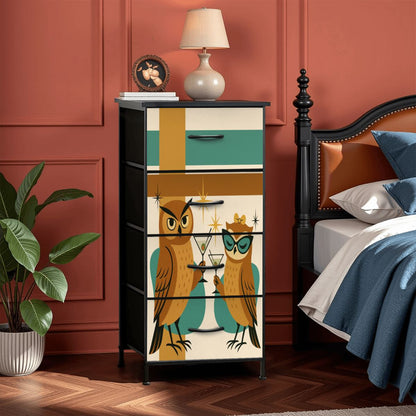 Mid Century Modern 70s Owls Kitschy Martini Time 4-Drawer Dresser - Mid Century Modern Gal