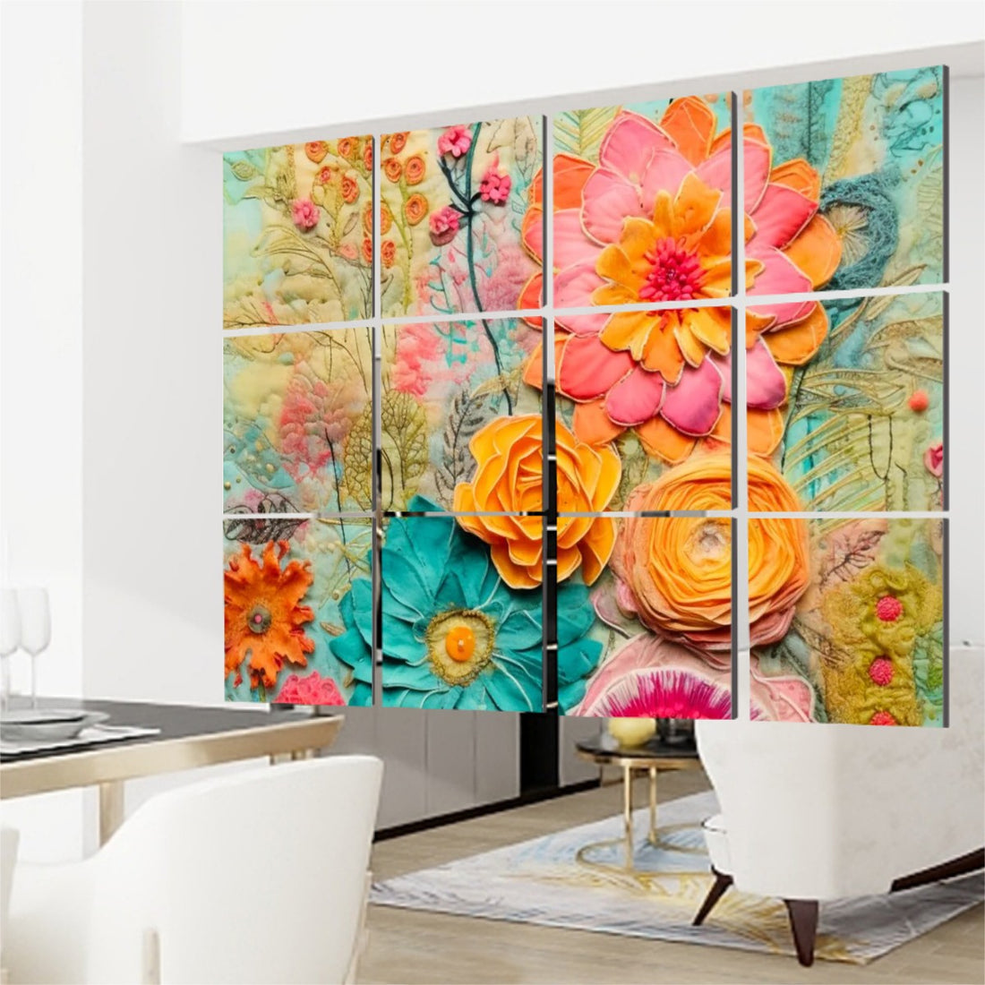 Boho Floral Retro Artsy Flowers Hanging Room Dividers