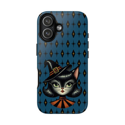 Vintage Halloween Black Cat Sexy Sexton Mid Century Modern Blue Tough Phone Case