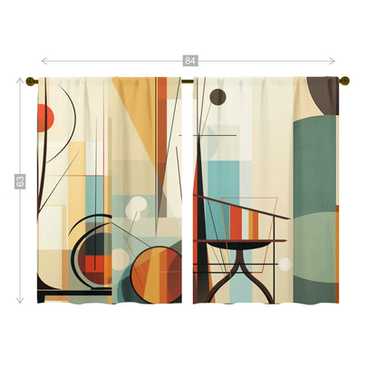 Mid Century Modern Bauhaus Designed Abstract Geometric Mod Retro Window Curtains (two panels) - Mid Century Modern Gal