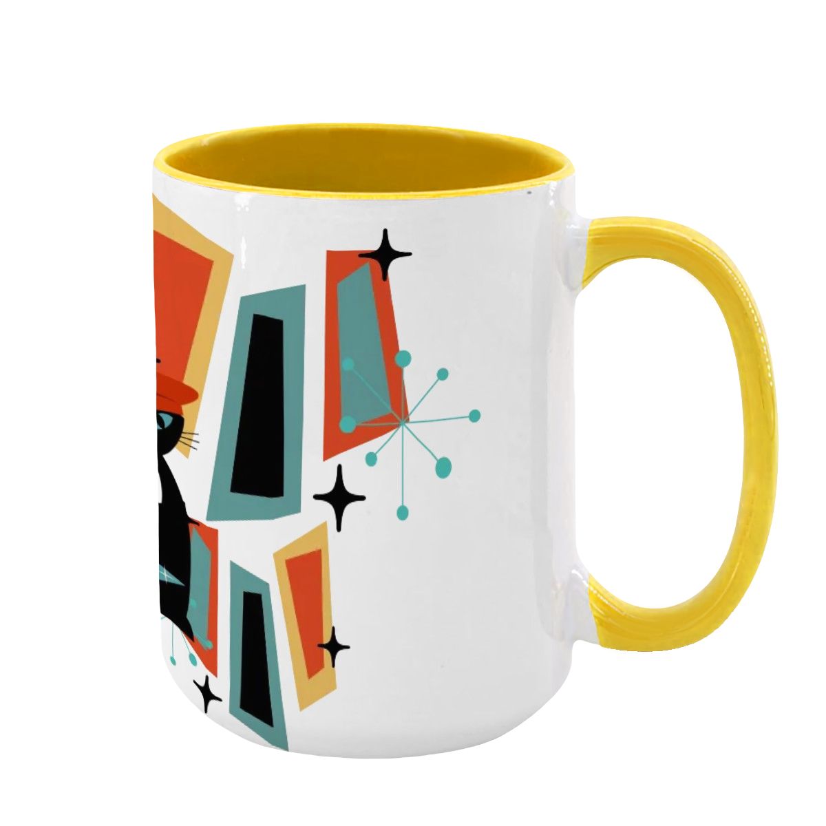 Atomic Cat Mid Century Modern Coffee Mug With Geometric Design - Mid Century Modern Gal