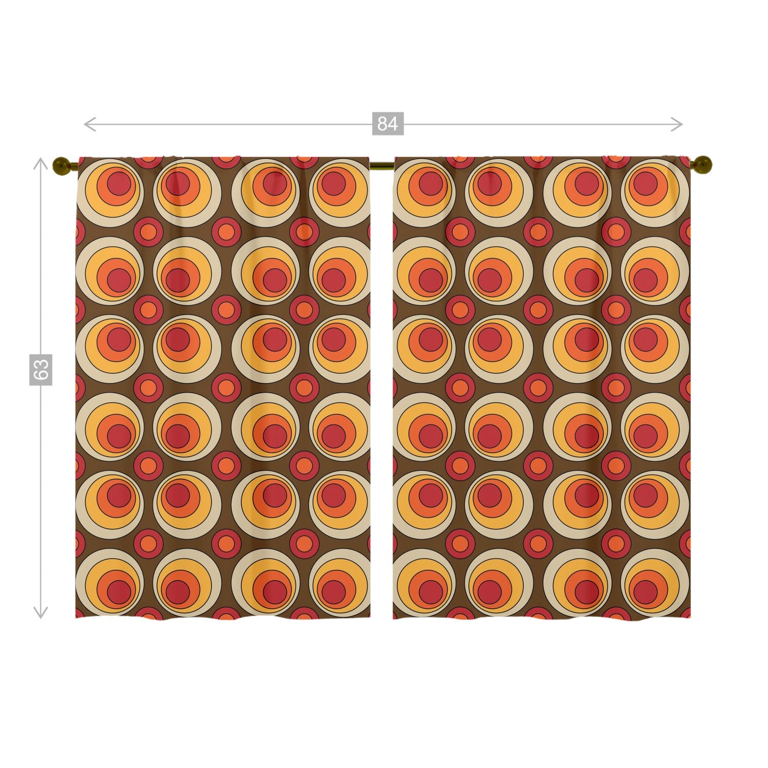 Mid Century Modern Groovy Orbs, Brown Yellow, Orange, Retro Window Curtains (two panels) - Mid Century Modern Gal
