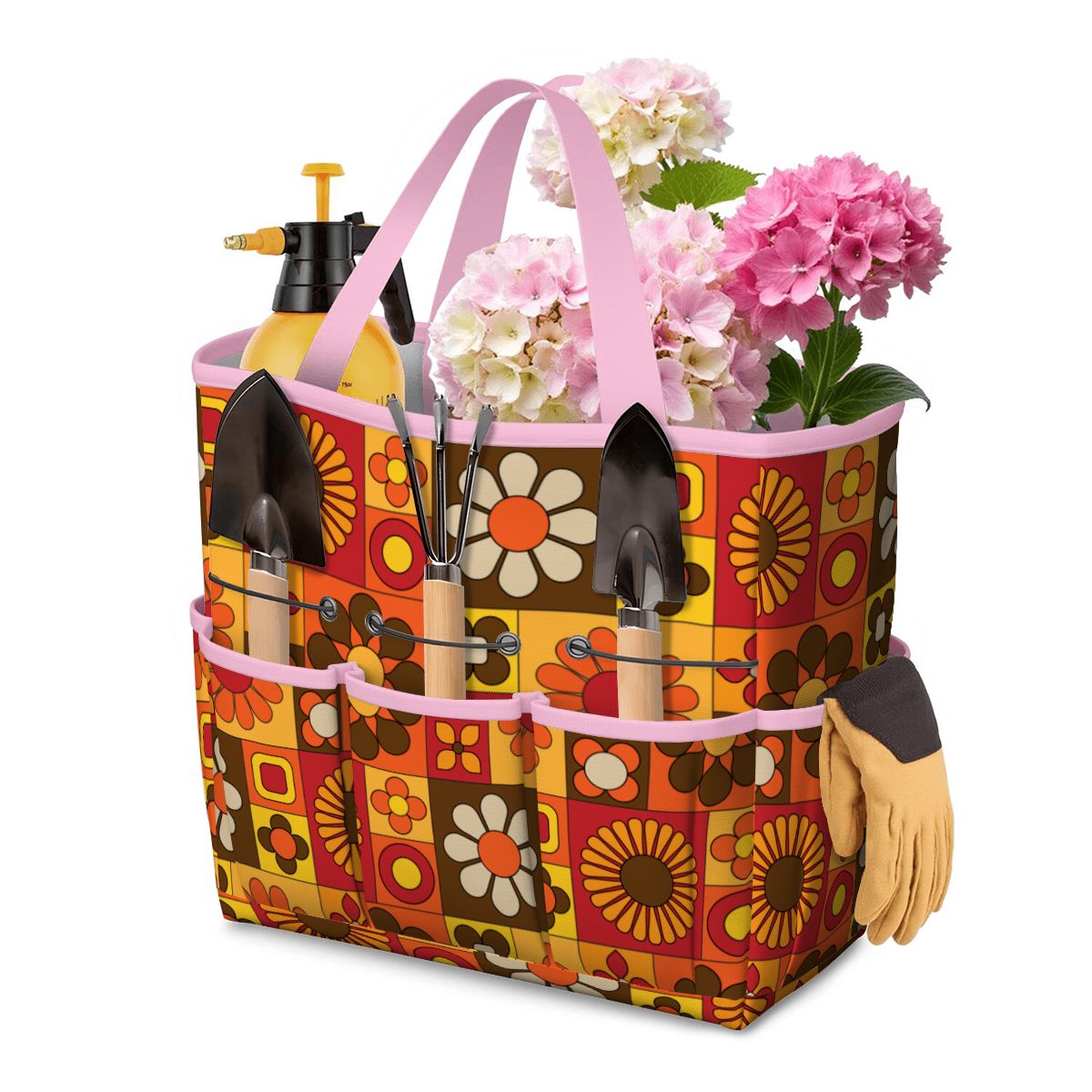 Retro 70s Mod Floral Orange Brown Yellow Mid Mod Hip Garden Tool Bag - Mid Century Modern Gal