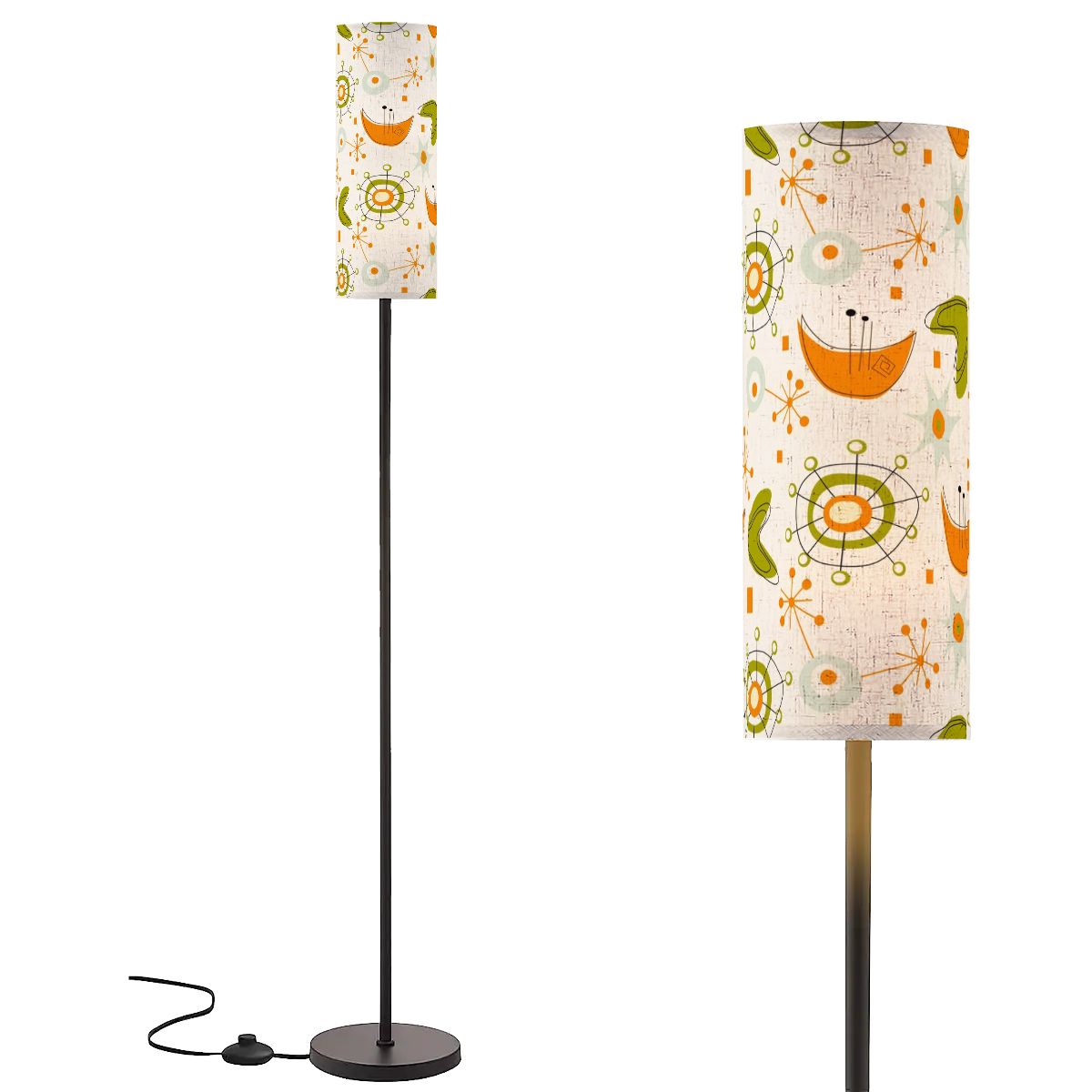 Atomic Boomerang Starburst Mid Century Modern Floor Lamp, Orange Green Design - Mid Century Modern Gal