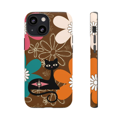 Atomic Cat Retro 70s Vibe Flower Power Tough Cases: Cute Floral and Cat Phone Case for Cat Lovers