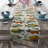 Atomic Fish, Bauhaus Mid Century Modern Fish Table Runner - Colorful Decor for Dining - Mid Century Modern Gal