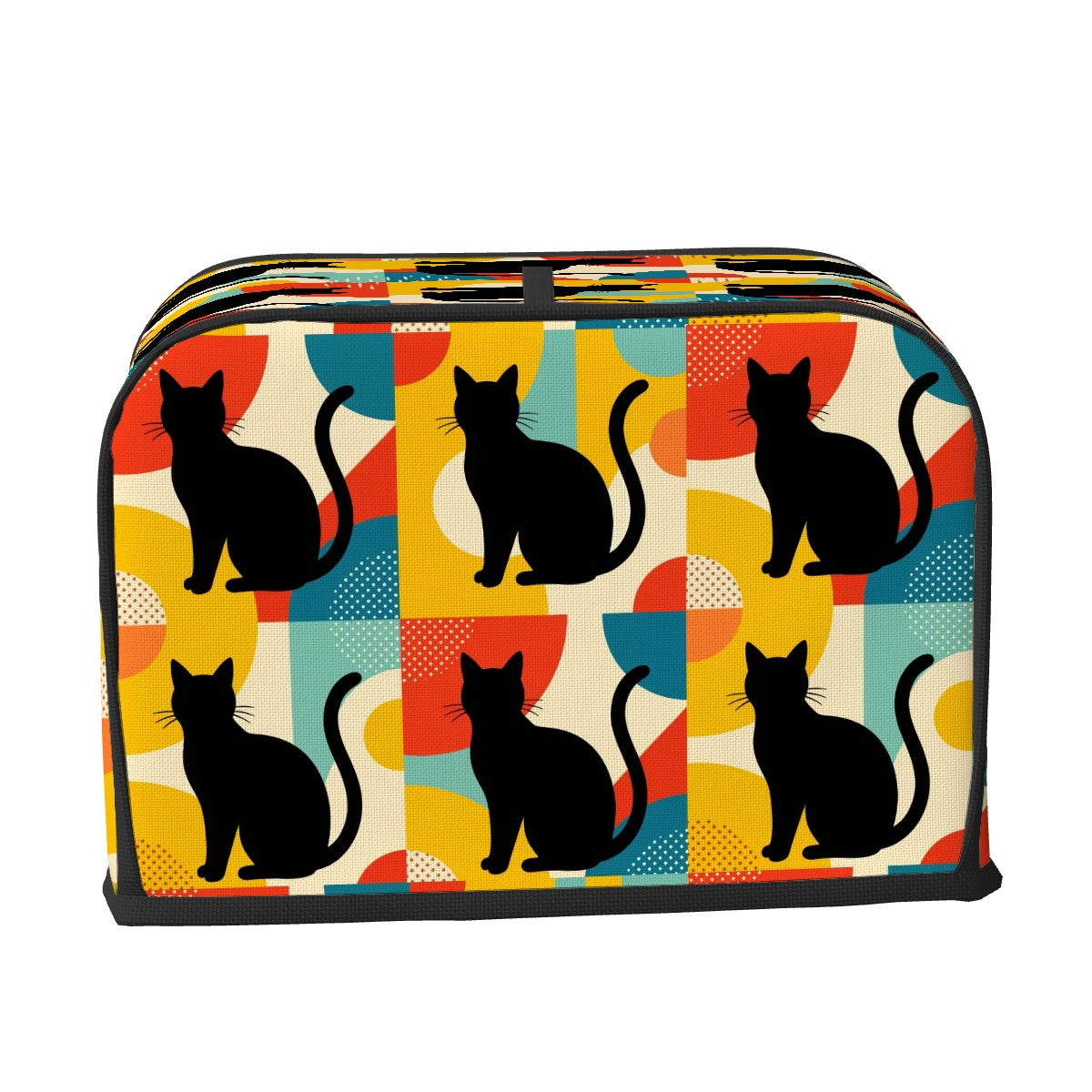 Pop Art Black Atomic Cats, Red Blue Yellow 2 Slice Toaster Cover - Mid Century Modern Gal