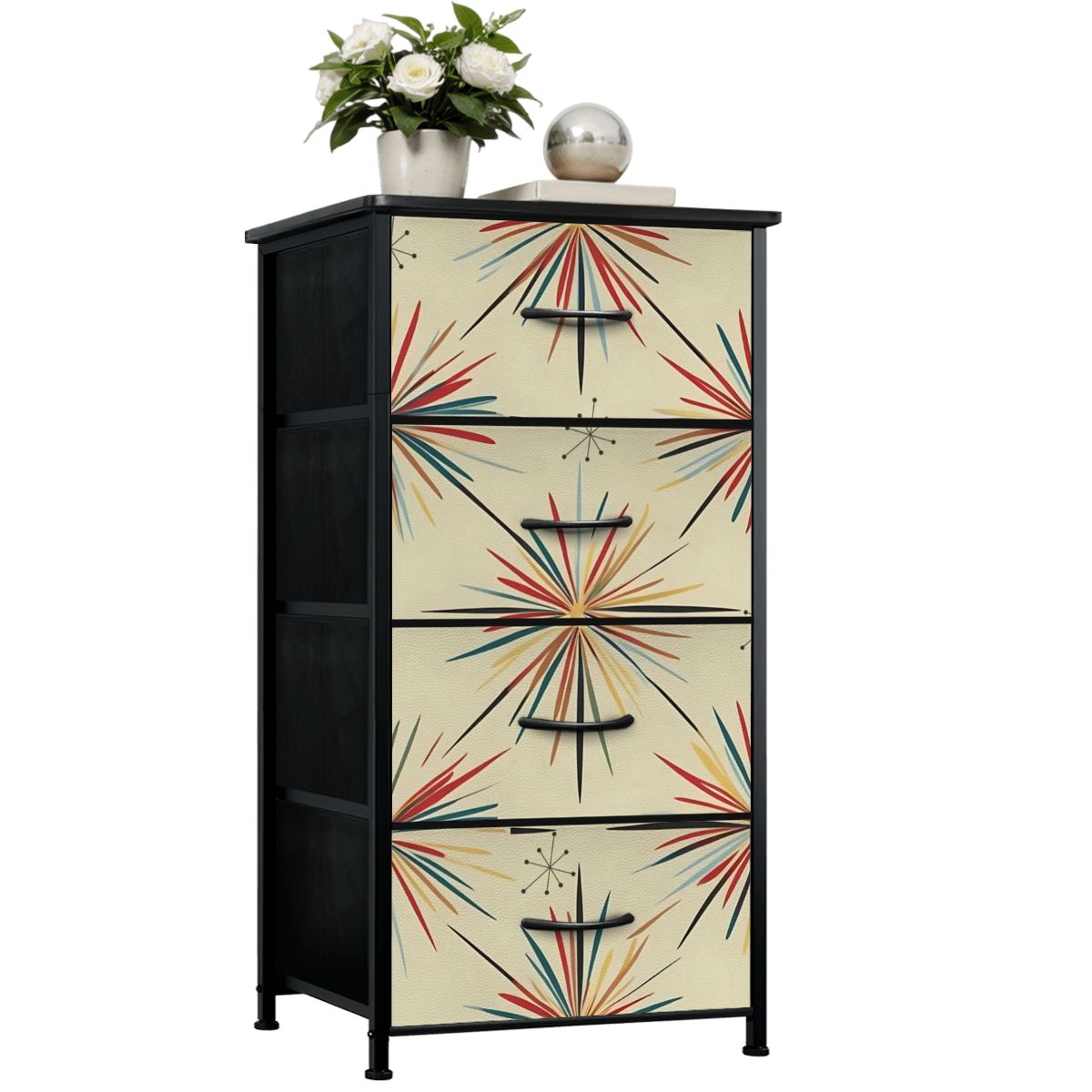 Mid Century Modern Atomic 50s Starbursts 4-Drawer Dresser - Mid Century Modern Gal