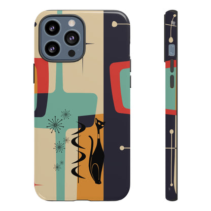 Mid Century Modern, Geometric, Atomic Cat Groovy Smart Phones Tough Phone Cases