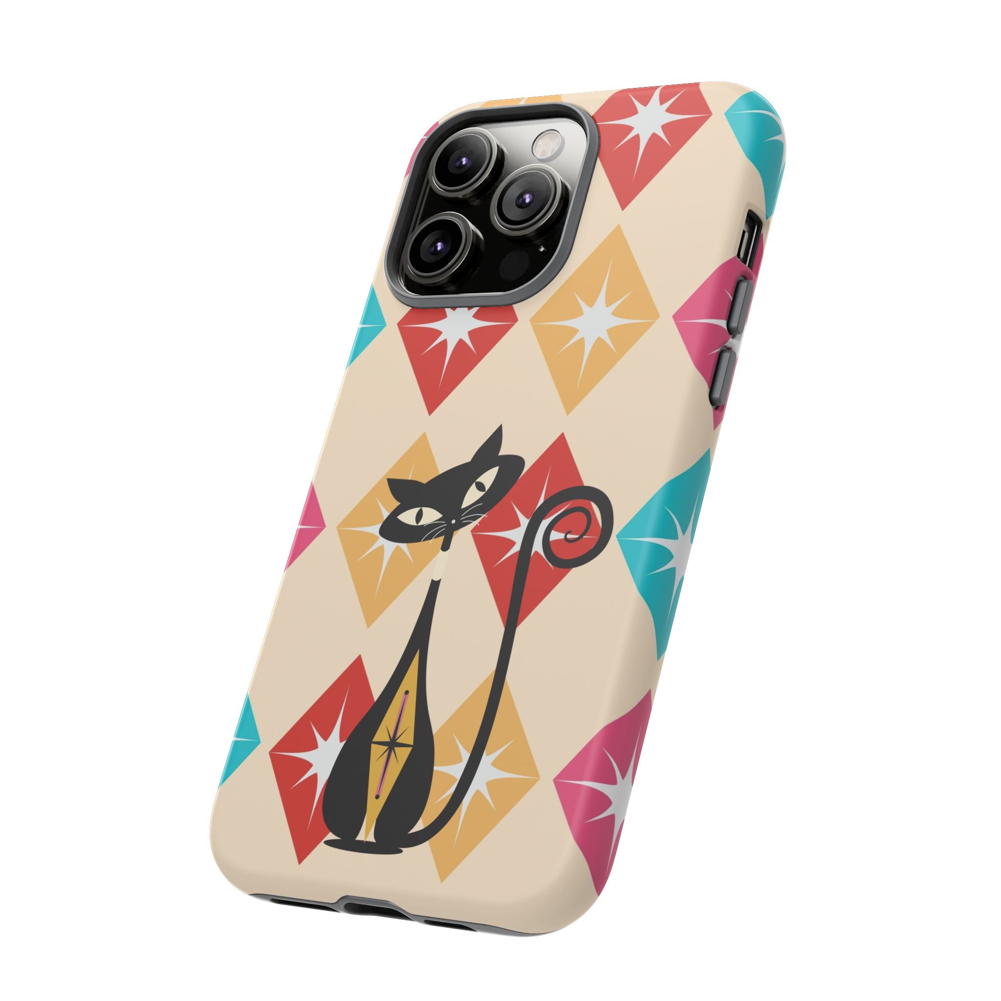 Mid Century Modern Atomic Cat, Atomic 50s Diamonds Retro Phone Tough Cases