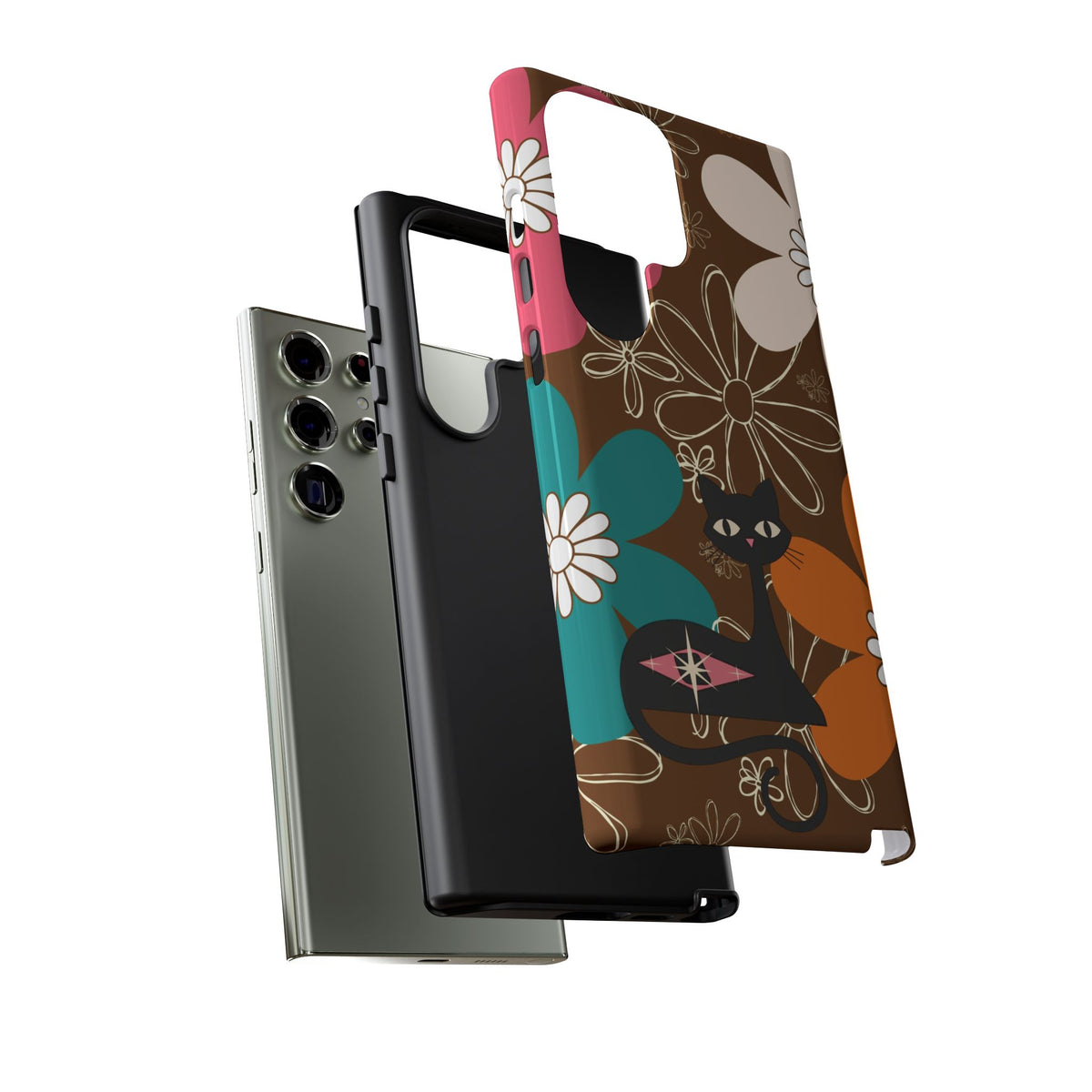 Atomic Cat Retro 70s Vibe Flower Power Tough Cases: Cute Floral and Cat Phone Case for Cat Lovers
