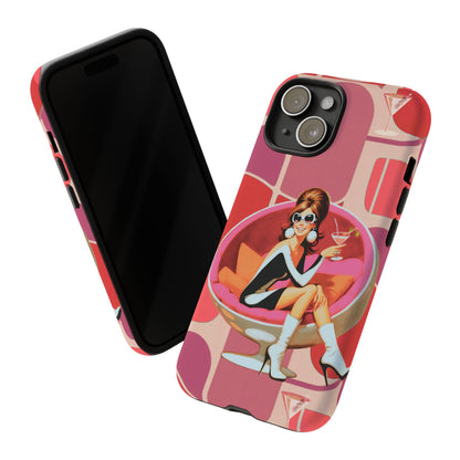 Mid Mod 60s Mod Gal, Kick Back Enjoy, Retro Chic Phone Case with Cocktail Design