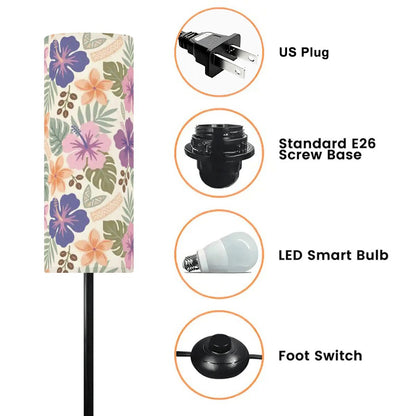 Retro Tropical Tiki Summer, Hawaiian Hibiscus Purple Slim Floor Lamp - Mid Century Modern Gal
