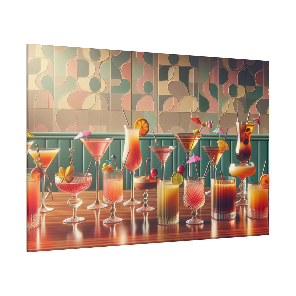 Mid Century Modern Cocktail Bar, Kitschy MCM Home Bar, Canvas Art - Mid Century Modern Gal