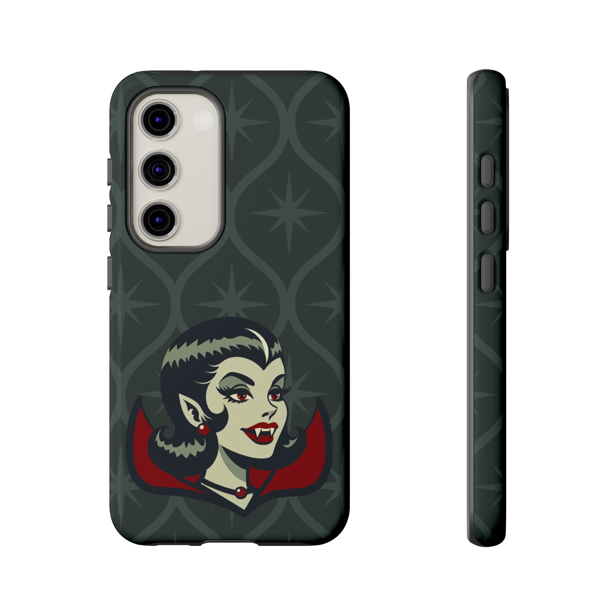 Vampire Dracula Girl Halloween Goth Horror Buff MCM Green Tough Phone Case - Mid Century Modern Gal