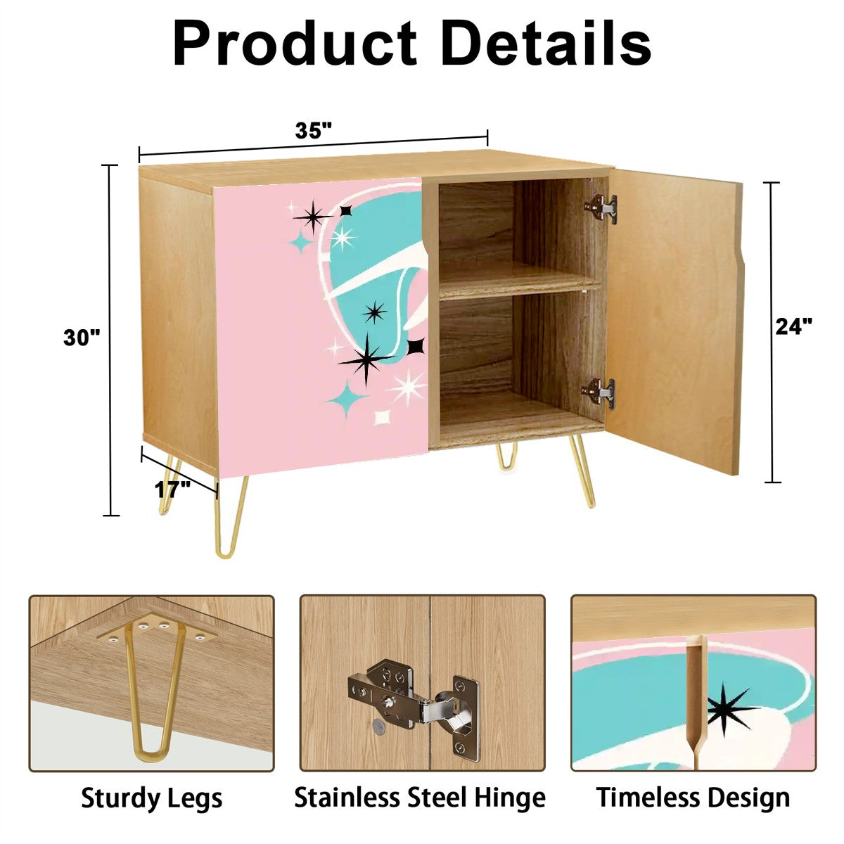 Mid Century Modern Credenza, Atomic 50s Pink, Aqua Boomerang Starbursts Designed - Mid Century Modern Gal