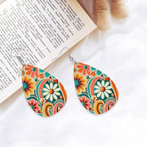 70s Retro Flower Power Groovy Mod Vegan Leather Teardrop Earrings - Mid Century Modern Gal