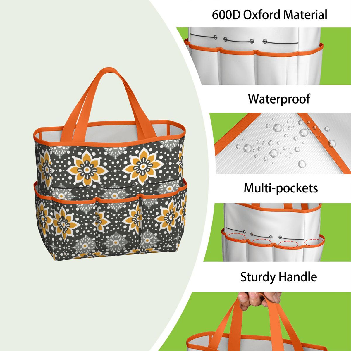Floral Bohemian Retro Gray Yellow Modern Garden Tool Bag