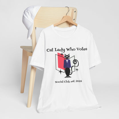 Cat Lady Who Votes Against Fascism, Vote 2024 Atomic Cat Kitschy Cute Retro Tee