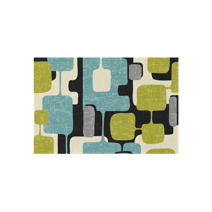 Mid Century Modern Geometric Indoor, Outdoor Area Rug, Lime Green, Aqua Blue, Black - Mid Century Modern Gal