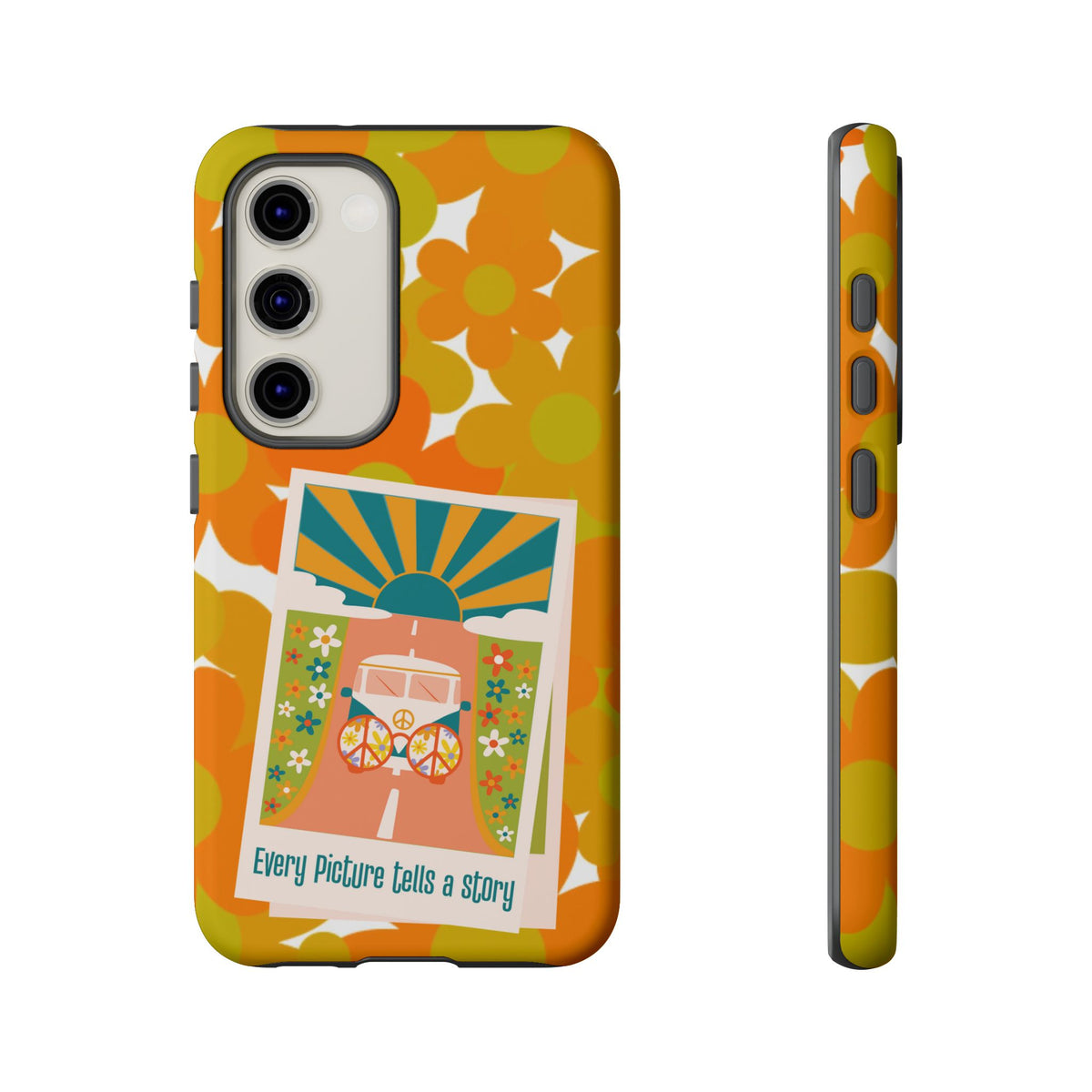 Retro Phone Case, Orange Flower Power, Polaroid Picture, Mod Smart Phone Tough Phone Cases