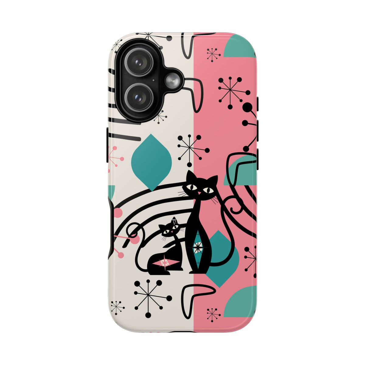 Mid Mod Atomic Cat Boomerang Starburst, Pink, Black Kitschy Stylish Cat Phone Case: Modern Design for Cat Lovers