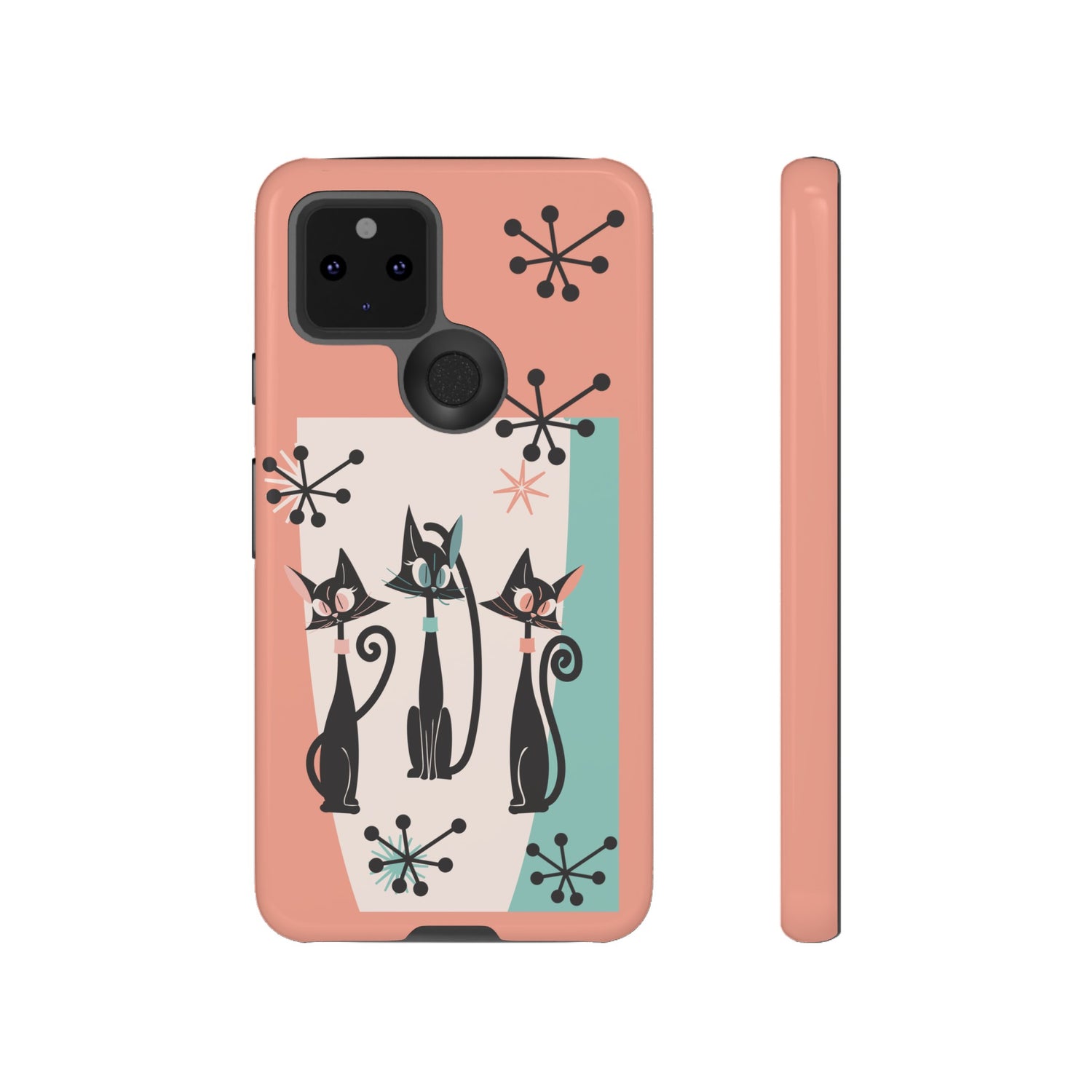 Atomic Cat Mid Mod Coral Aqua Blue Starburst Kitschy Fun Chic Samsung, Smart Phones Tough Cases