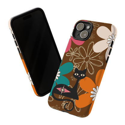Atomic Cat Retro 70s Vibe Flower Power Tough Cases: Cute Floral and Cat Phone Case for Cat Lovers