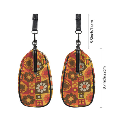 Retro 70s Mod Floral Orange Brown Yellow Mid Mod Hip Kisslock Crossbody Purse - Mid Century Modern Gal