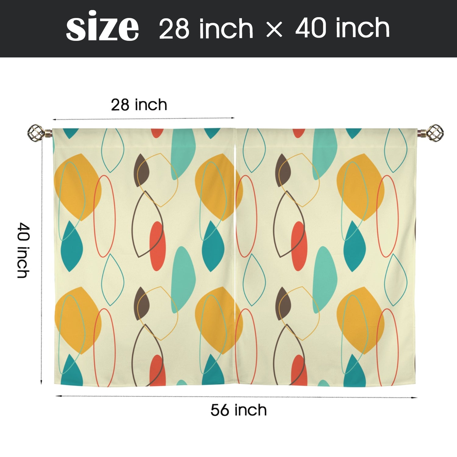 Mid Century Modern Geometric Abstract Retro Cafe Window Curtains - Mid Century Modern Gal