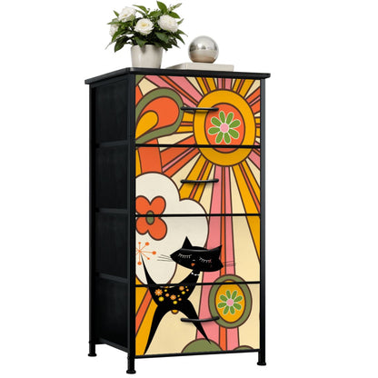 Retro Groovy 70s Sunshine Mid Mod Hippie Vibes and Atomic Cat 4-Drawer Dresser - Mid Century Modern Gal