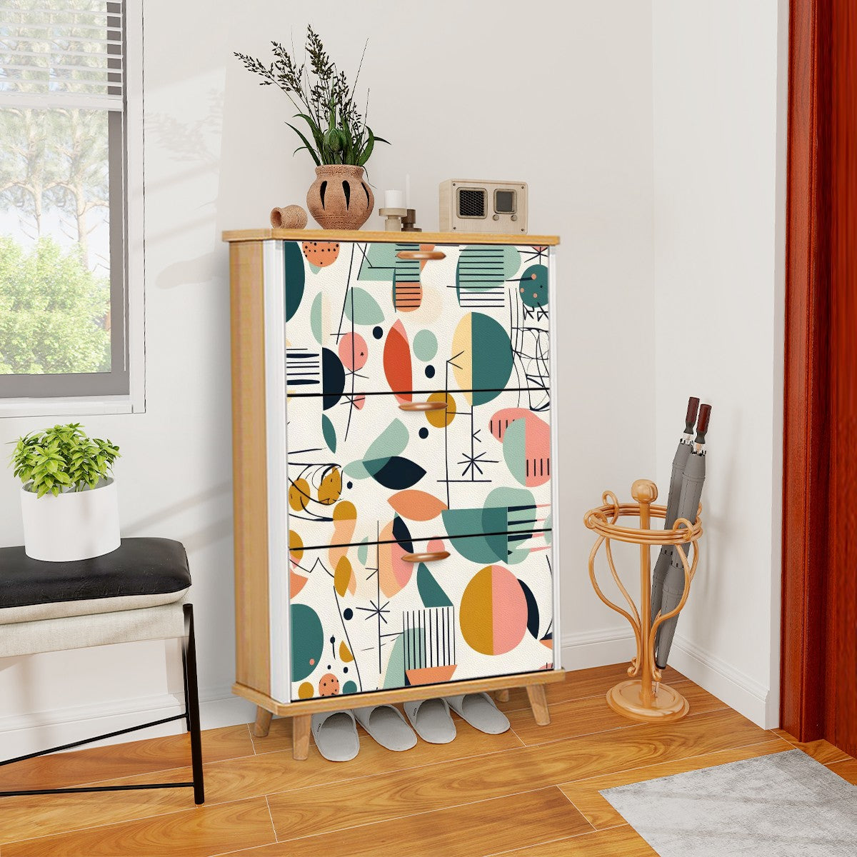 Mid Mod Boho Designed Shoe Storage Shoe Cabinet - Mid Century Modern Gal