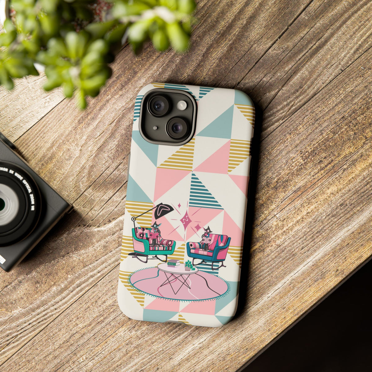 Atomic Cats Reading, Book Talk, Book Lover, Retro Chic Phone Case with Retro Vibe - Cozy Living Room Design