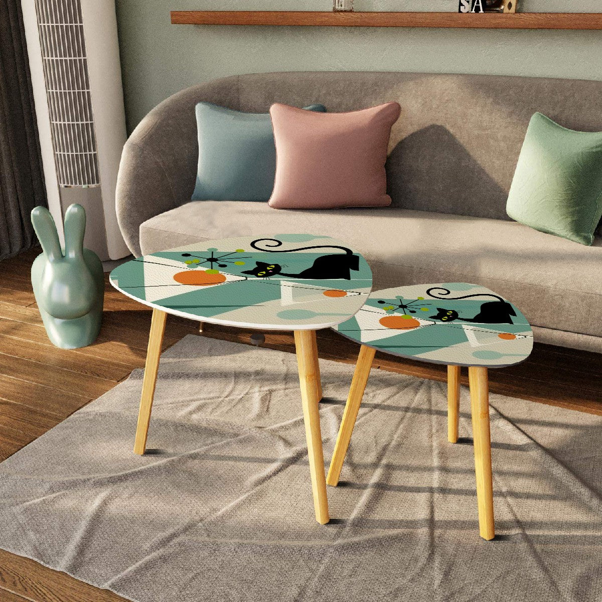 Atomic Cat Martini Cocktail Hour, Kitschy Mid Century Modern Nesting Tables - Mid Century Modern Gal
