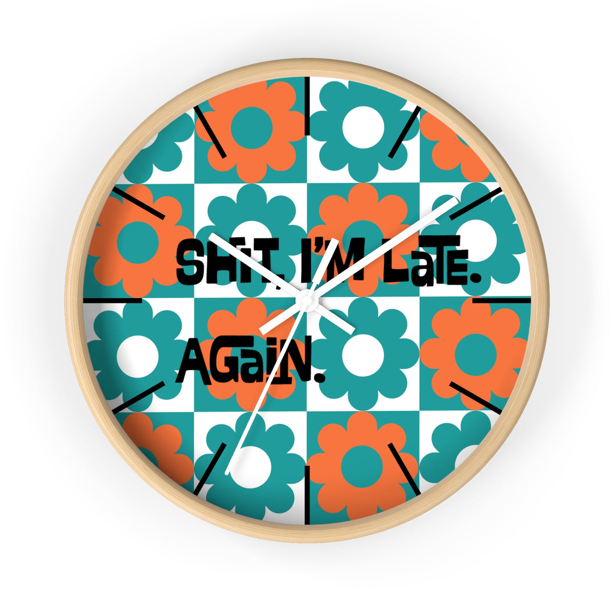 Retro Flower Clock, Funny I'm Late, Flower Power 70s Style Round Wall Clock - Mid Century Modern Gal