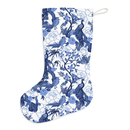 Chinoiserie Christmas Stocking , Blue, White Willow, Peacock, Floral Flourishes, Chinoiserie Holiday Collection