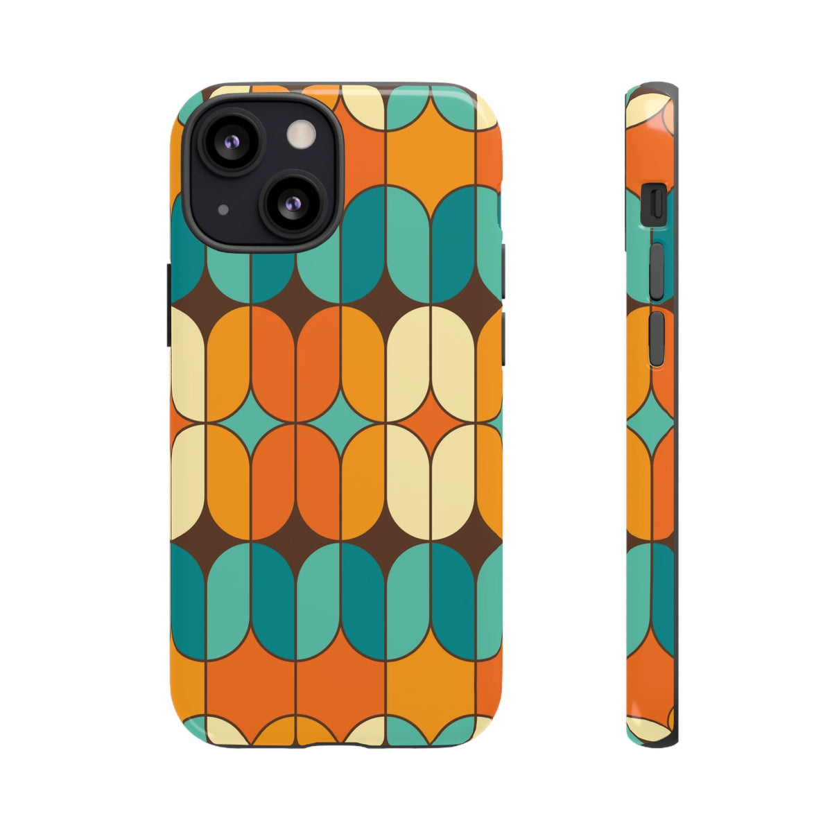 Mid Century Modern Orange, Teal Geometric Mod Designed Tough Phone Case