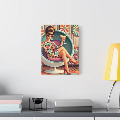 60s Mod Gal, Retro Chic Canvas Gallery Wrap - Vintage Lounge Art Print - Mid Century Modern Gal