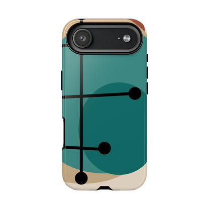 Mid Century Mod, Geometric, Retro Beige Teal Blue, Smart Phones Tough Phone Cases