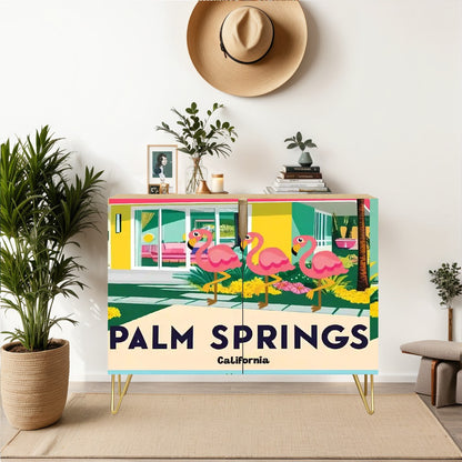 Mid Century Modern Palm Springs California Decor, Flamingo Wooden Storage Cabinet - Mid Century Modern Gal