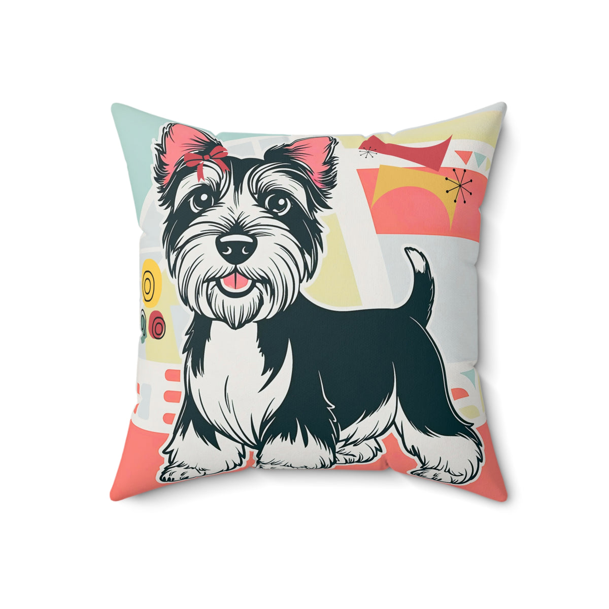 Scottish Terrier Retro Dog, Cute Dog Graphic Pillow - Cozy Pet Lover Decor - Mid Century Modern Gal