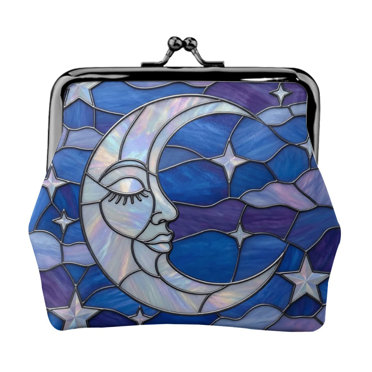 Halloween Stained Glass Style Night Sky Moon Stars Clouds Coin Purse - Mid Century Modern Gal