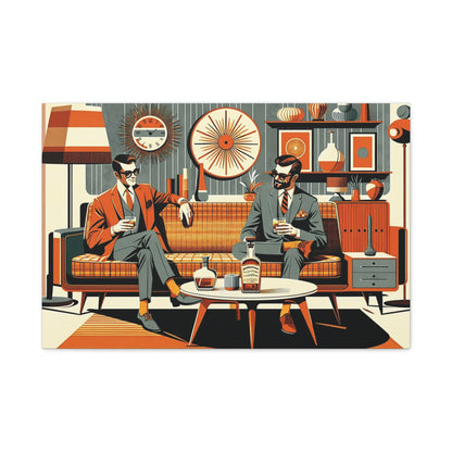 Mid Century Modern Mod Dude, Gay Male Couple Drinking Bourbon, MCM Art