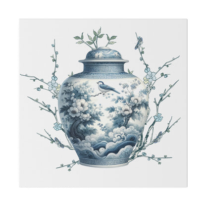 Chinoisiere Wall Art, Ginger Jar, Florals, Birds, Southern Elegance, Matte Canvas