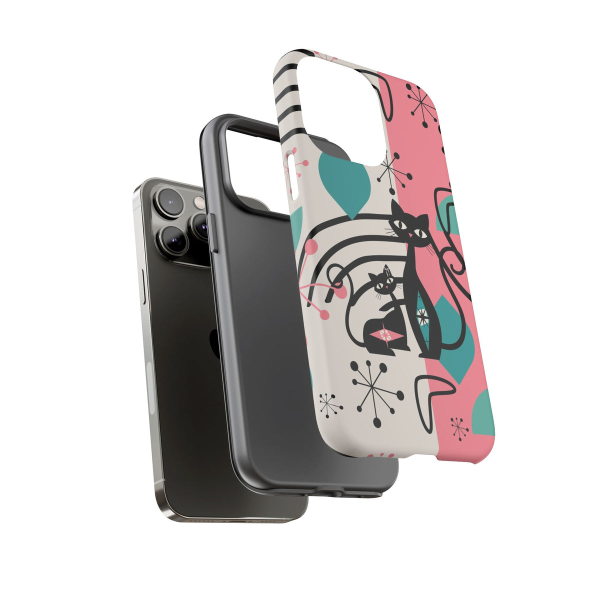Mid Mod Atomic Cat Boomerang Starburst, Pink, Black Kitschy Stylish Cat Phone Case: Modern Design for Cat Lovers