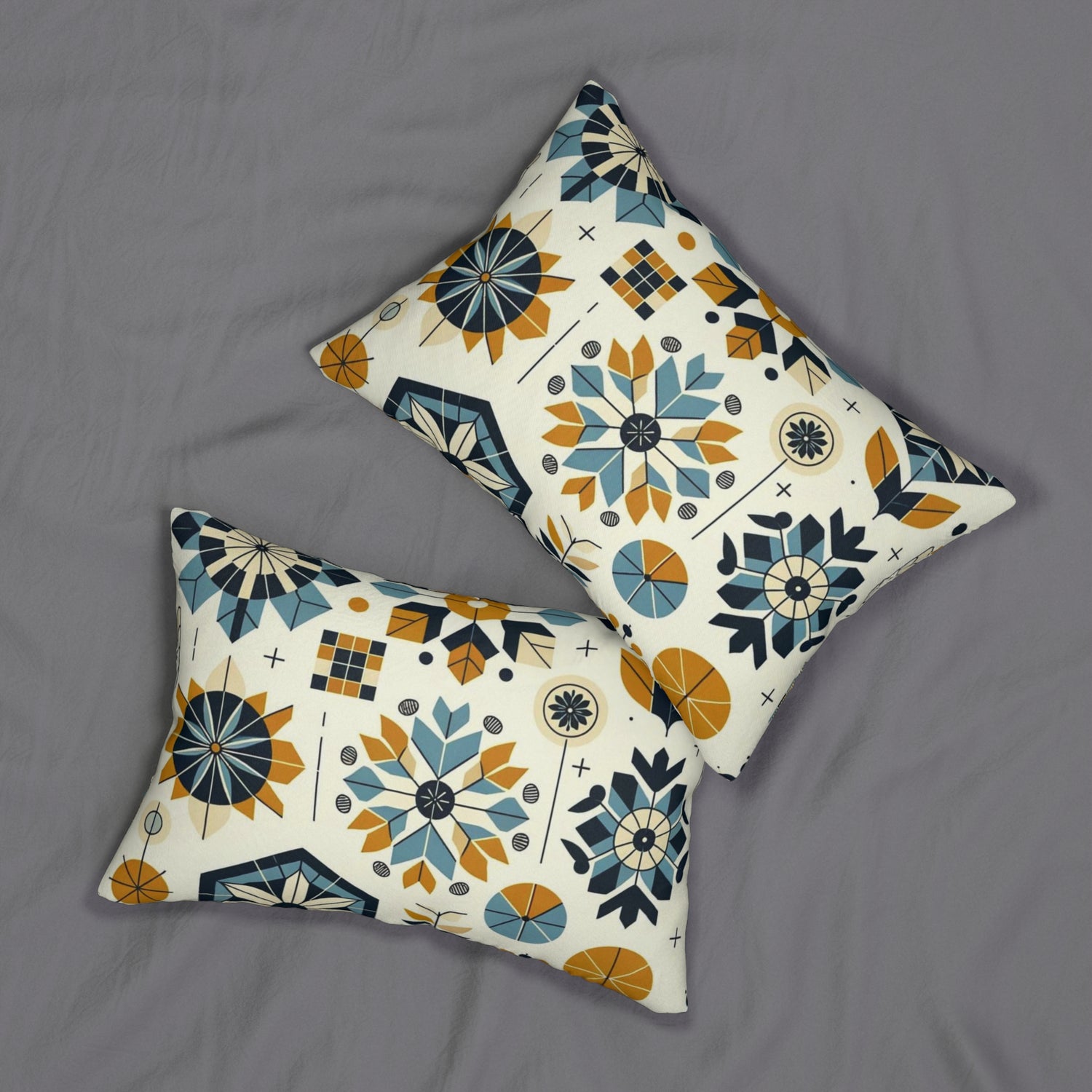 Mid Century Modern Scandinavian Designed Retro Geometric Royal Blue, Mustard Yellow, Modern Danish Norwegian, Lumbar Pillow