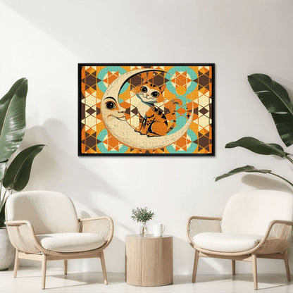 Harvest Half Moon, Kitschy Tabby CatWooden Jigsaw Puzzle - Mid Century Modern Gal
