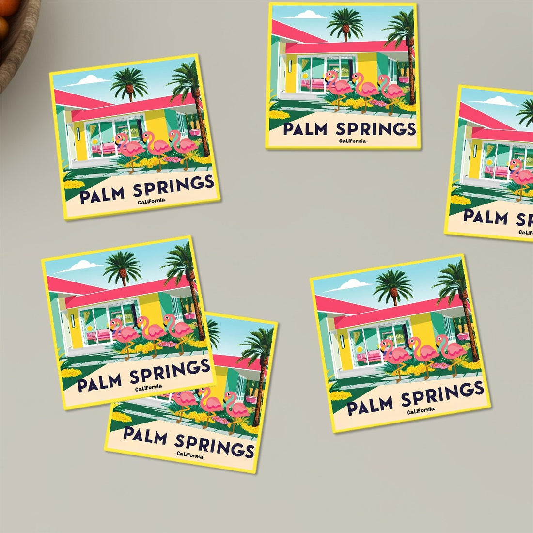 Kitschy Mod Palm Springs California Flamingo Mod Ceramic Coasters, MCM Barware Gifts - Mid Century Modern Gal